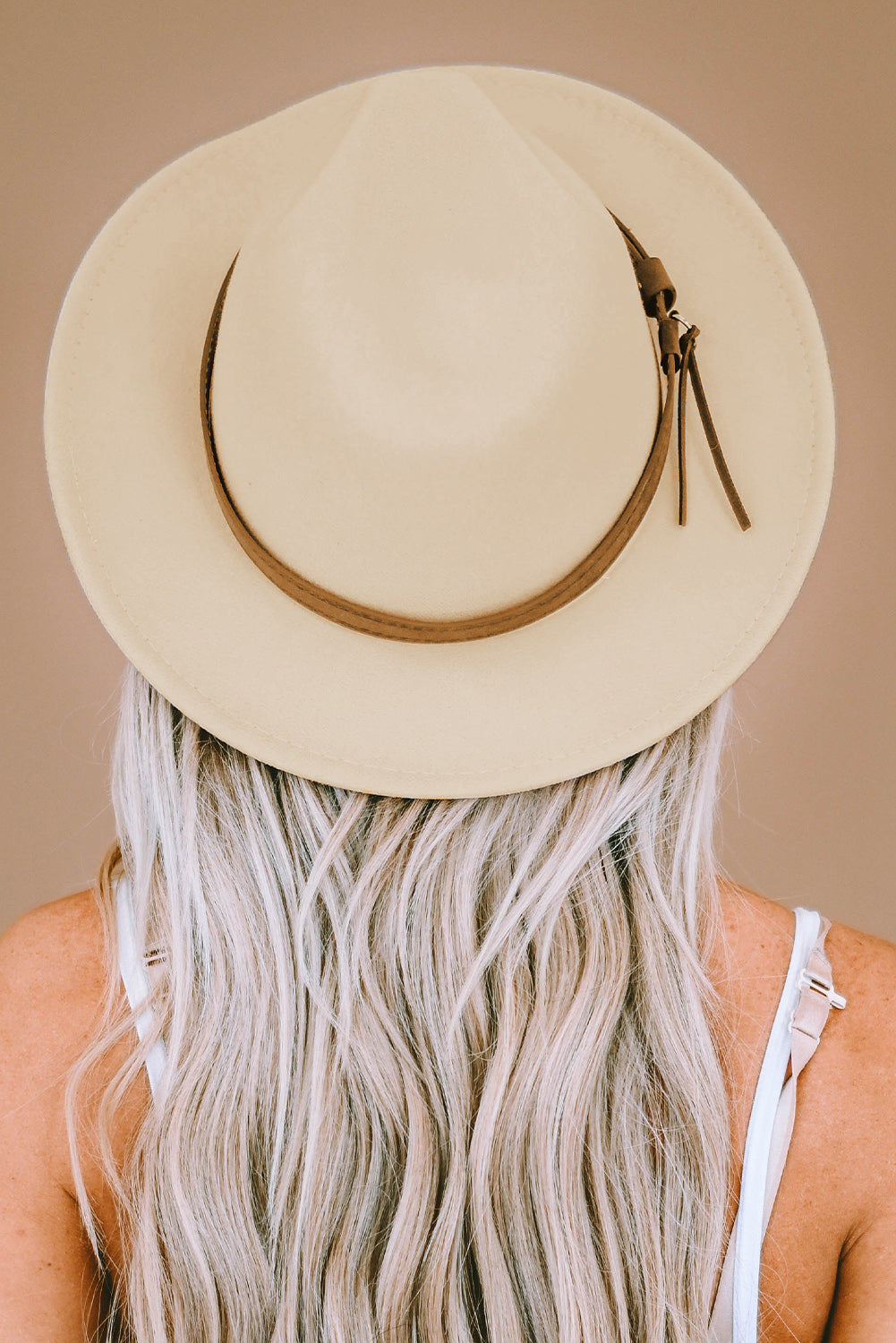 Beige Leather Strap Hat