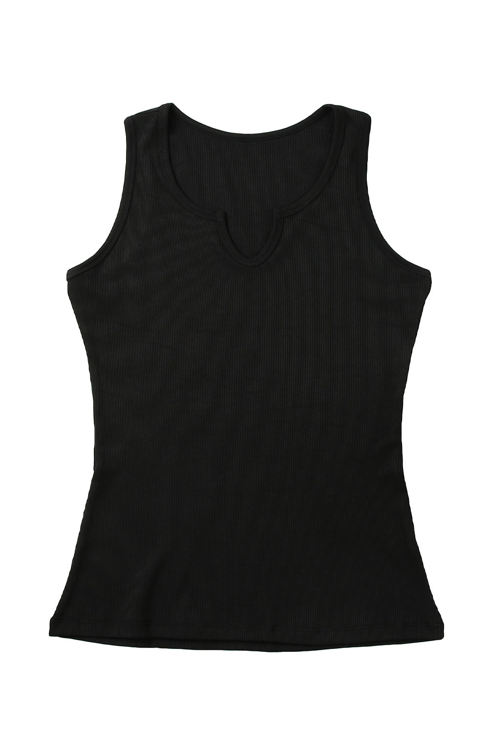 Split Neck Ribbed Knit Tank Top