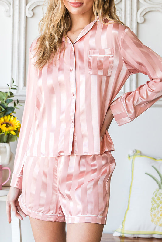 Satin Striped Loungewear Pajama Set